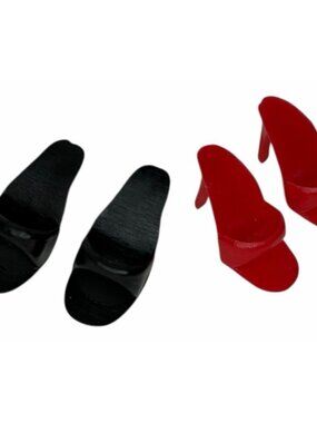 2 PAIRS LOT Vintage Superstar Barbie Doll Mules Philippines High Heels Black Red